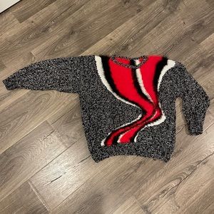Handknit holiday swirl sweater - gorgeous detail and soft angora red